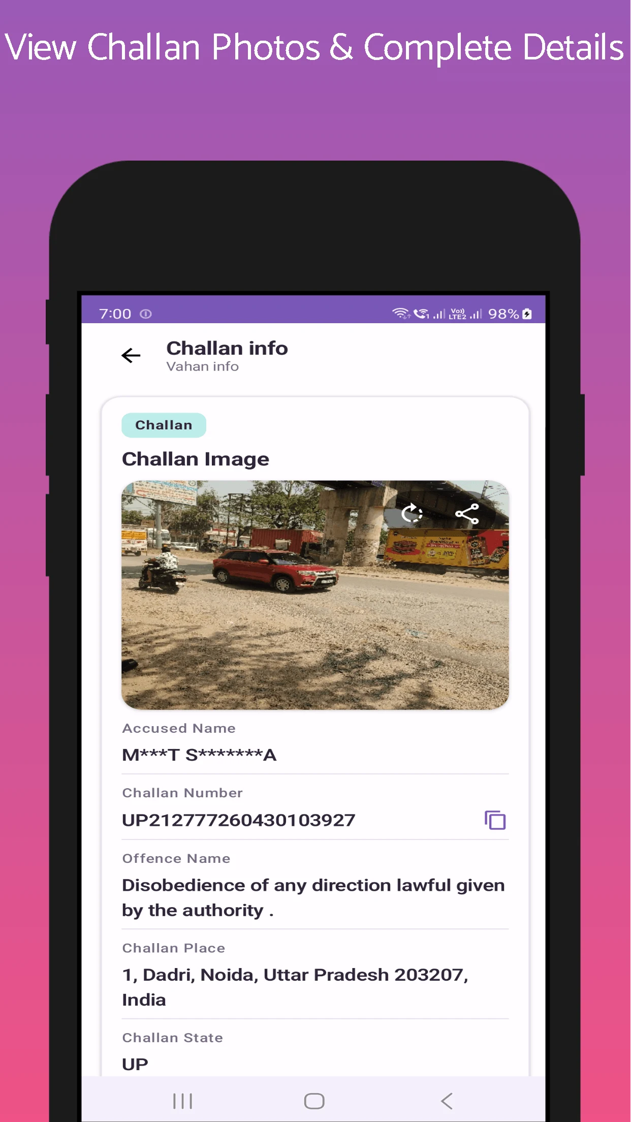 Challan Info - Vehicle Info screenshot
