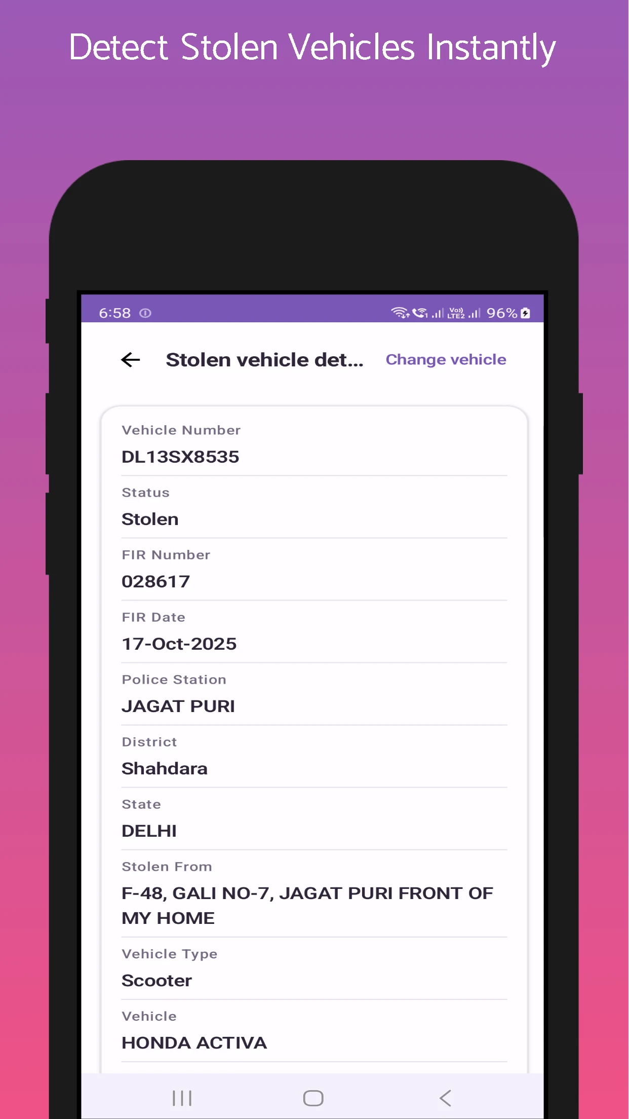 Challan Info - Vehicle Info screenshot